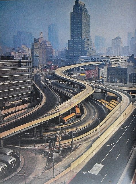 Port Authority Bus Terminal Ramps, 1960's. Nyc History, New York Architecture, Port Authority, Ny City, Urban Fabric, Vintage New York, Urban Life, City Photography, New York State