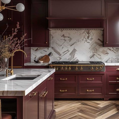 10+ Sophisticated Painting Kitchen Cabinets Ideas with Burgundy and Cream • 333k+ Inspiring Lifestyle Ideas Burgundy Kitchen Cabinet, Burgundy Kitchen Ideas, Mulberry Kitchen Cabinets, Aubergine Kitchen Cabinets, Burgandy Kitchen Cabinet, Red Brown Kitchen Cabinets, Deep Red Kitchen Cabinets, Burgundy Cabinets Kitchen, Maroon Kitchen Cabinets