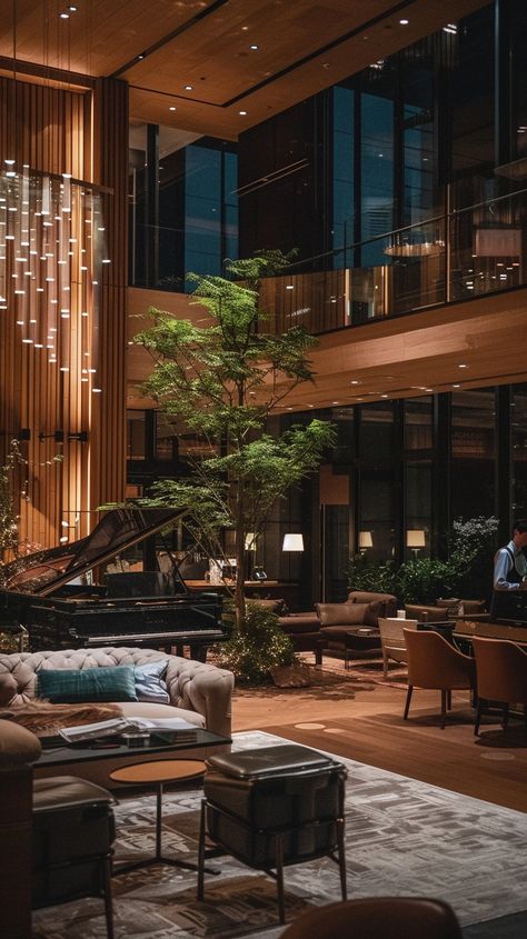 Luxurious Hotel Lobby: Elegant and serene hotel lobby featuring modern architecture, warm lighting, and a grand piano for guests. #hotel #lobby #luxury #modern #lighting #aiart #aiphoto #stockcake ⬇️ Download and 📝 Prompt 👉 https://ayr.app/l/NZyX Luxury Hotel Lobby Lounge, Hotel Lounge Design, Hotel Lobby Design Luxury, Lobby Luxury, Luxury Hotel Lobby, Hotel Lobby Reception, Hotel Decorations, Hotel Lobby Lounge, Modern Hotel Lobby