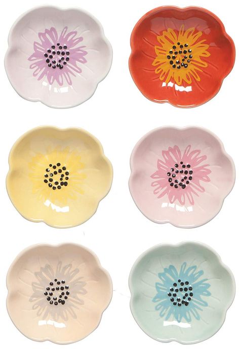 PRICES MAY VARY. Multiuse small bowls are perfect for prepping and sorting ingredients when cooking or for serving sauces, dips and condiments Flower-shaped, low-profile bowls in various colors add a garden accent to these giftable bowls – set of 6 Lightweight stoneware construction lends durability to these color-coordinated bowls Microwave and dishwasher safe, making food prep and cleanup easier Now Designs is a collection of kitchen and dining essentials designed to celebrate and support the Pinch Bowls, Clay Bowl, Pottery Painting, Dinnerware Sets, Trinket Dishes, Flower Shape, Serveware, Small Bowls, Bowl Set