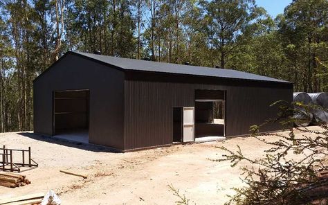 Large Fair Dinkum Sheds farm shed in COLORBOND Monument by Judds Garages Big Shed House, Big Shed Ideas, Black Shed House, Black Sheds, Large Shed House, Sawmill House, Colorbond Monument, Shed Renovation, Big Shed