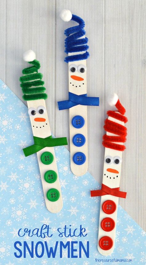 Christmas Decoration For Kids, Diy Christmas Snowman, Popsicle Stick Ornaments, Snowman Craft, Kids Homemade, Christmas Crafts For Kids To Make, Craft Kids, Homemade Ornaments, Popsicle Stick Crafts