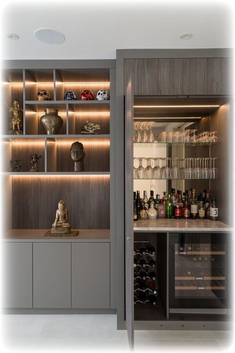 Home Bar Ideas Living Room, Home Bar Designs Luxury, Built In Bar Cabinet, Peacock House, Home Wine Bar, Modern Bar Cabinet, Home Bar Cabinet, Home Bar Rooms, Modern Home Bar