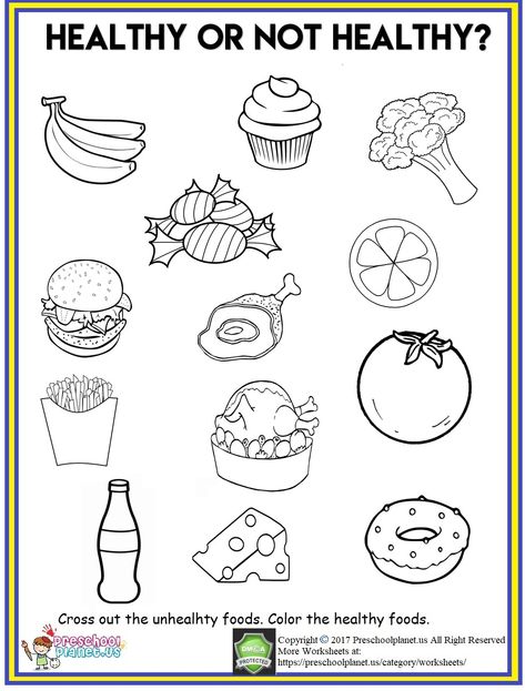 healthy food worksheet for preschool Nutrition Art For Preschool, Healthy Vs Unhealthy Food Worksheet, Healthy Foods Worksheet, Healthy And Non Healthy Food Activities, Healthy Food Worksheets For Preschool, Food Worksheets For Preschool, Healthy And Unhealthy Food Preschool, Healthy Food Preschool, Science Worksheets For Preschool