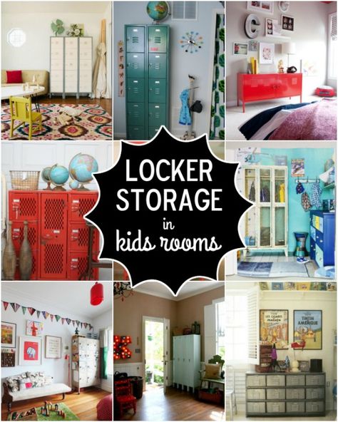 Locker Storage Ideas for Kids Rooms - Design Dazzle Locker Storage Ideas, Storage Ideas For Kids, Locker Bedroom, Kids Locker, Diy Locker, Diy Bedroom Storage, Home Lockers, Rooms Design, Locker Decorations