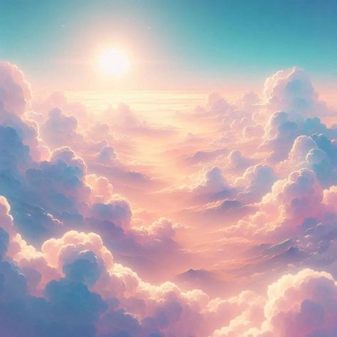 "Lost among the clouds, I found eternity."_ ☁️✨ 📸 Golden Horizon Above the Clouds . . . . In the quiet hours between day and night, when the sun dips below the horizon, the sky transforms into a canvas of warm hues. On this particular evening, the world held its breath as the clouds gathered, their edges aglow with the last remnants of daylight. The artist of the heavens brushed strokes of pink, orange, and blue across the expanse, creating a breathtaking panorama. Fluffy cumulus cloud... Fluffy Clouds Drawing, Fantasy Sky Art, Sky Fantasy Art, Sky Above Clouds, Fantasy Clouds, City In The Clouds, Cloud World, Fantasy Sky, Above Clouds