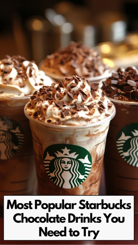 A delicious Starbucks chocolate drinks, including rich mochas, creamy chocolate Frappuccinos, and cocoa-infused coffee beverages, perfect for satisfying any chocolate lover's cravings. Starbucks Drinks You Need To Try, Starbucks Combinations, Chocolate Drinks Starbucks, Starbucks Chocolate Drinks, Iced White Chocolate Mocha, Starbucks Chocolate, Starbucks Hot Chocolate, White Chocolate Syrup, Mocha Cookie Crumble