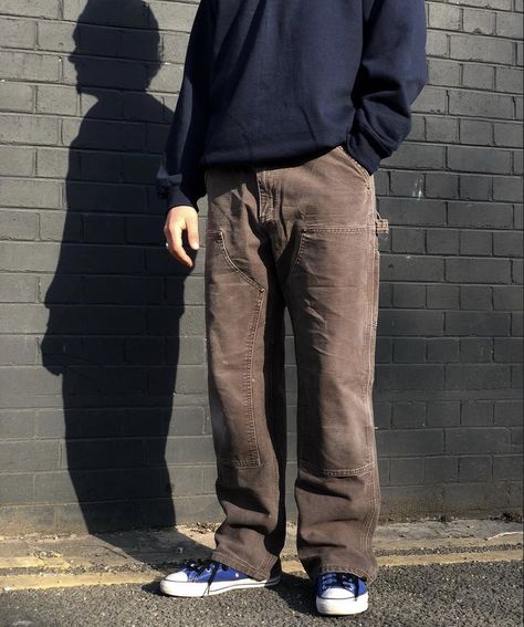 90s Carhartt double knees Brown Double Knee Pants Outfit, Aethstetic Clothes Men, Carhartt Brown Pants Outfit, Carhartt Double Knee Pants Outfit Men, Brown Carhartt Pants Outfit, Mens Carhartt Fashion, 90s Grunge Style Men, Carhartt Pants Outfit Men, Carhartt Mens Outfits