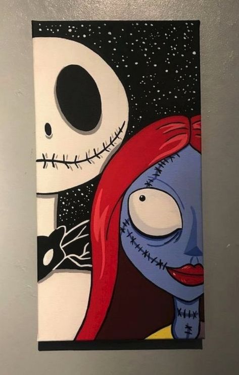 Disney Art Diy, Halloween Canvas Paintings, Halloween Canvas Art, Lakaran Fesyen, Disney Canvas Art, Arte Doodle, Sally Nightmare, Hippie Painting, Simple Canvas Paintings