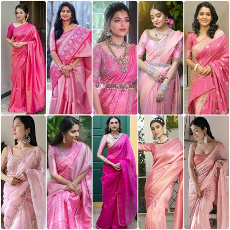 Pink Saree Blouse Designs || Amazing Pink Saree with Contrast Blouse || Combination Blouse Ideas Partywear Saree Look, Pink Sarees Contrast Blouse, Contrast Blouse For Pink Saree, Contrast Blouse For Baby Pink Silk Saree, Pink Colour Saree Contrast Blouse, Pastel Pink Saree Contrast Blouse, Light Pink Saree Blouse Combination, Baby Pink Saree Contrast Blouse, Light Pink Saree Contrast Blouse