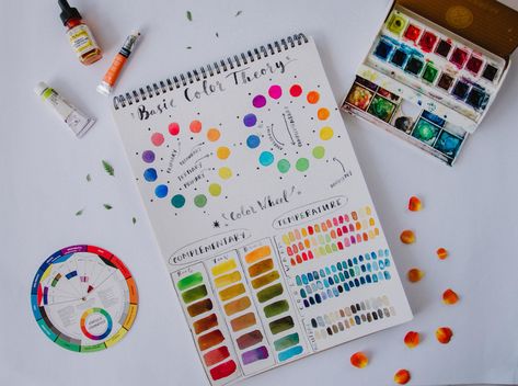 Color Theory Art, Alcohol Ink Markers, Watercolor Mixing, Watercolor Journal, Watercolor Sketchbook, Class Projects, Complimentary Colors, Color Studies, Sketchbook Inspiration