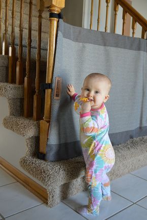 The Stair Barrier is an innovative alternative to the traditional baby gate. It’s a stylish fabric safety gate that rolls away neatly when it’s not in use. Baby Gate Alternative, Diy Baby Gate For Stairs, Baby Proofing Stairs, Fabric Baby Gates, Baby Gate For Stairs, Diy Baby Gate, Grandparents House, Baby Proof, Baby Gate