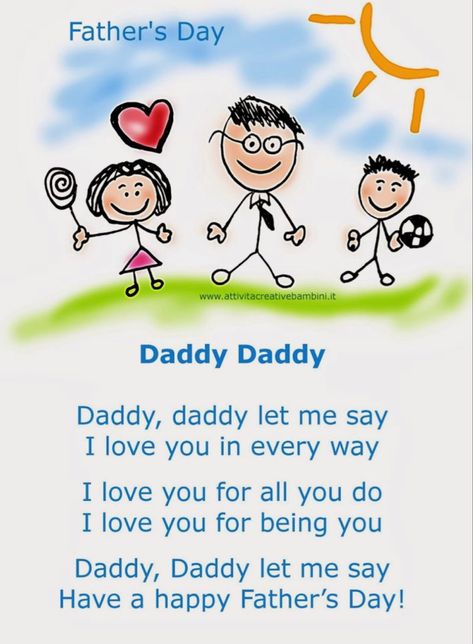 Rhyming Poems For Kids, Fathers Day Songs, Preschool Poems, English Poems For Kids, Nursery Rhymes Lyrics, Fathers Day Poems, Reading Comprehension For Kids, English Stories For Kids, Kindergarten Songs