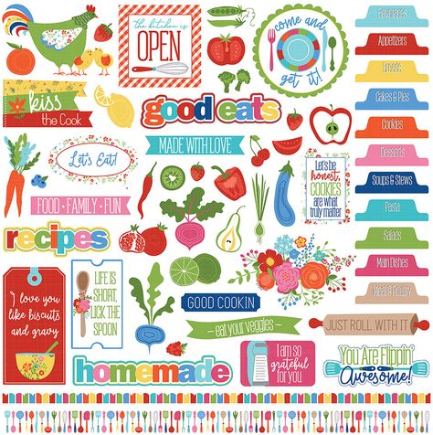 What’s Cooking Collection by Becky Fleck for PHOTOPLAY PAPER Cooking Stickers, Whats Cooking, Scrapbook Studio, Cooking Photos, Blue Fern Studios, Cleaning Stuff, Book Stickers, Recipe Scrapbook, Kiss The Cook