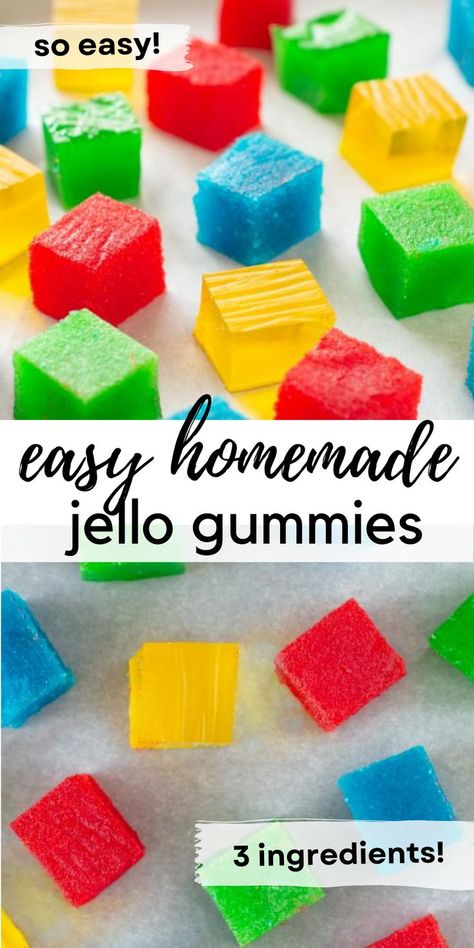 Get your snack on with these easy homemade gummies! Made with just a few simple ingredients, these fruity treats are a healthier alternative to store-bought gummies. Customize the flavor and shape to your liking and have fun with the kids. Plus, they're so easy to make, you can whip up a batch in no time. Healthy Gummy Bear Recipe, Jello Candy Recipe, Jello Gummies, Jelly Candy Recipe, Sour Candy Recipe, Gummy Bear Recipe, Homemade Jello, Snacks At Home, Homemade Gummy Bears