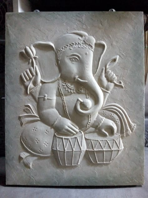 3d Ganesha Painting, Ganesha Clay Mural Art, Lippan Art Ganesha, Ornamental Molding, Lotus Artwork, 3d Relief Art, Relief Painting, Mural Art Design, Ganesh Art Paintings