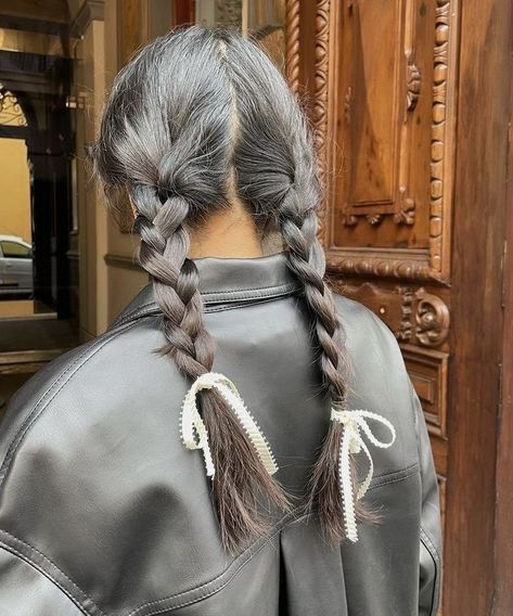 Pigtail Braids, Ribbon Hairstyle, Adam Sandler, Young Justice, Mode Inspo, Dream Hair, Grey Hair, Hairstyles For School, Aesthetic Hair