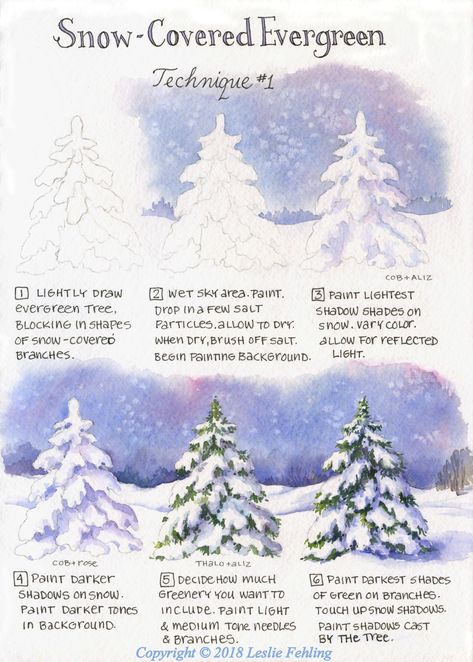 Everyday Artist: How to Paint a Snow-Covered Evergreen Tree - Technique #1 Western Pennsylvania, Below Zero, Watercolor Tips, Some Nights, Winter Watercolor, Painting Snow, Diy Watercolor Painting, Watercolor Christmas Cards, Winter Painting