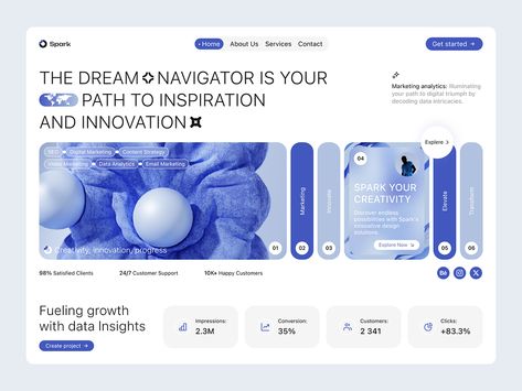 Spark Innovative Website by Levi Wilson for QClay on Dribbble 2023 Website Trends, Readymag Website, Website Interaction, Cosmetic Poster, 블로그 디자인, Ux Design Trends, Tech Website, Marketing Agency Website, Medical Website Design