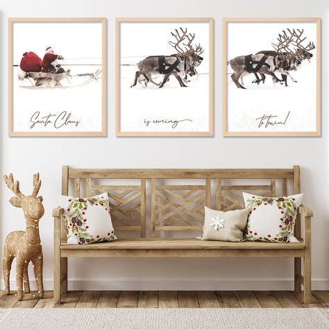 PRICES MAY VARY. SET OF 3: The package comes with 3pcs Christmas theme wall art prints, they are all in a different design, suitable for Christmas decoration. The wall art prints are UNFRAMED. CHRISTMAS ATMOSPHERE: The wall art prints show a vivid scene, Santa Claus with red bag which is full of Christmas gifts is pulling a sledge in the snow, four elks are walking forward. The scene is very realistic and beautiful; Combine the words "Santa Claus is coming to town" , full of festive atmosphere. Posters Room Decor, Aesthetic Xmas, Christmas Sleigh Decorations, Gallery Living Room, Reindeer And Sleigh, Santa Claus Reindeer, Santa Claus Is Coming To Town, Poster Decor, Merry Christmas Decoration