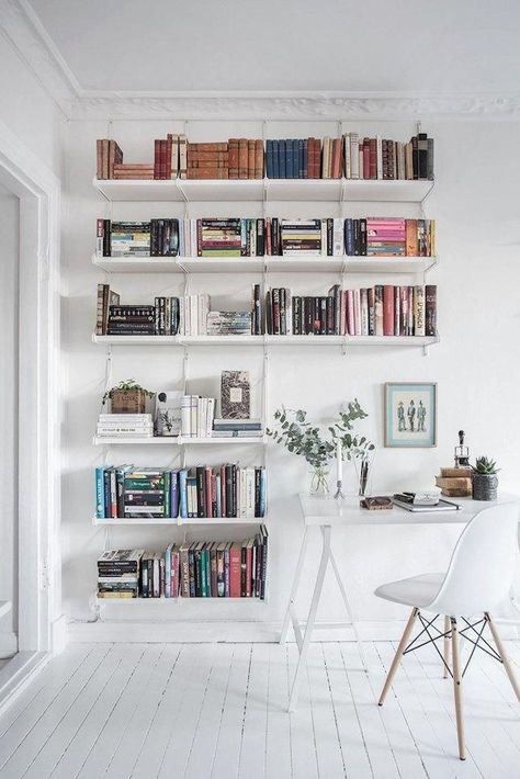 10 Genius Ways to Create a Space-Saving Book Nook - Brit + Co Dorm Room Storage, Wall Bookshelves, Bookshelves Diy, Book Nook, Design Del Prodotto, Decoration Inspiration, Trendy Home, Boho Living Room, Home Library