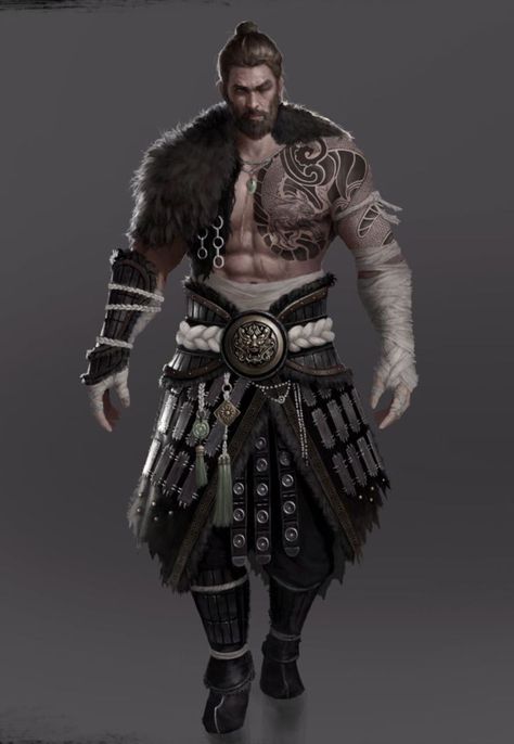 Forest Warrior, Barbarian Armor, Barbarian Dnd, Npc Art, Dnd Bard, Dnd Npc, Viking Character, Apocalypse Character, Viking Men