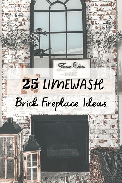 There are a few ways to give your brick fireplace a modern makeover. Many homeowners will DIY a limewash brick fireplace to give their home a stunning Fireplace Brick Whitewash, Fireplace Makeover Brick Farmhouse, Painting Brick Grout White, Brick Fireplace Makeover Limewash, What To Do With Brick Fireplace, Mortar Wash Fireplace, Limewashed Fireplace Brick, Lime Washing Brick Fireplace, Brick Fireplace Limewash