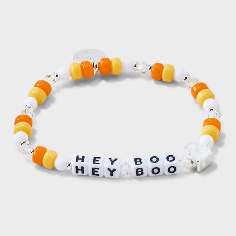 Tagline: You're boo-tiful Description: It's not just fall; it's spooky season. Get ready for the best time of the year with this exclusive "Hey Boo" bracelet from Little Words Project®, featuring a custom friendly ghost casted bead. This playful accessory adds a touch of Halloween spirit to any look! This Little Word™is more than just a bracelet. It’s your key to inspiring a kinder world. Wear your word as long as you need it. When you’re ready, pass it on to someone else who needs it more. Each Bracelets For Your Crush, Soda Tap Bracelets, Thanksgiving Bracelets For Kids, Halloween Braclets Idea, Halloween Friendship Bracelet Beads, Cookie Monster Bracelet, Pink Halloween Bracelet, Beaded Bracelet For Boyfriend, Halloween Beaded Bracelets Diy