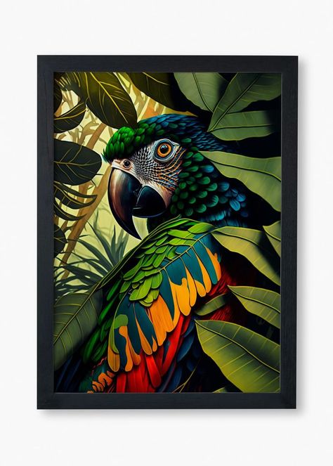 Parrot in the Jungle Painting Jungle Parrot Wall Art Home - Etsy UK Jungle Parrot, Parrot Poster, Painting Jungle, Jungle Painting, Parrot Painting, Tropical Art Print, Jungle Wall Art, Art Assignments, Parrots Art