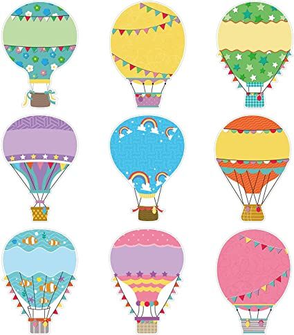 Colorful Hot Air Balloons, Ballon Bulletin Board Ideas, Hot Air Balloon Dress, Hot Air Balloon Decorations Classroom, Hot Air Balloon Cutout, Hot Air Balloon Door Decoration, Back To School Decorations For Classroom, Hot Air Balloon Bulletin Board, Hot Air Balloon Classroom Theme