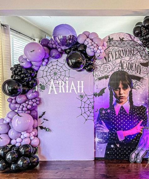 Wednesday Addams Backdrop, Wednesday Backdrop, Addams Family Party, Addams Family Theme Party, Balloons Pictures, Wednesday Birthday, Events Theme, Addams Family Theme, Birthday Balloons Pictures