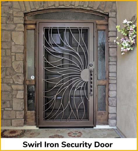 Security Gates Front Door, Iron Security Doors, Porte In Ferro, Entry Door Designs, House Main Door, Security Screen Door, Iron Entry Doors, Single Door Design, Grill Gate Design