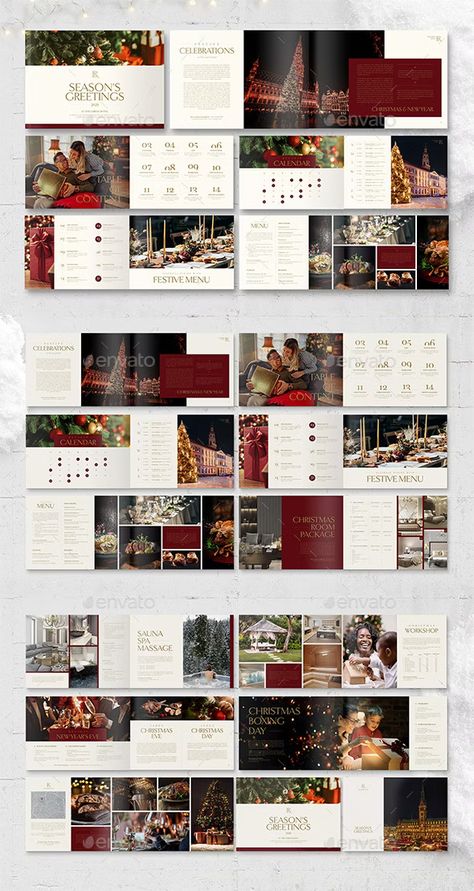 Christmas Powerpoint Template, Christmas Brochure, Set Design Photography, Booklet Layout, Catalog Design Layout, Landscape Christmas, Event Brochure, Brochure Examples, Catalogue Layout