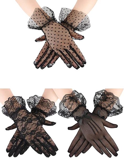 Amazon.com: 3 Pairs Lace Gloves Elegant Short Courtesy Summer Gloves Wrist Length Floral Gloves for Women Girls (Black Stylish Style) : Clothing, Shoes & Jewelry Tea Party Gloves, Old Money Wardrobe, Gloves Elegant, Floral Gloves, Party Gloves, Money Clothing, Summer Gloves, Elegant Gloves, Bridal Tea Party