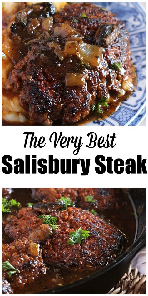 Best Salisbury Steak, Best Salisbury Steak Recipe, Salisbury Steak With Mushroom Gravy, Steak With Mushroom Gravy, Homemade Salisbury Steak, Resep Steak, Salisbury Steak Recipe, Butcher's Cut, Swiss Steak