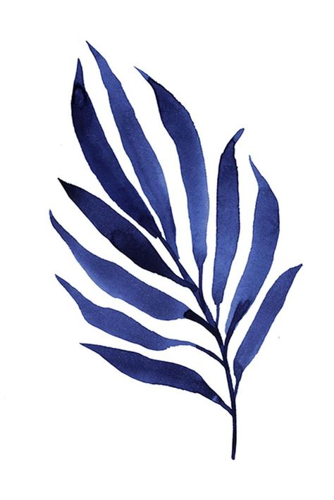 Navy Blue Poster, Indigo Walls, Nordic Decor, Leaf Wall Art, Botanical Watercolor, Scandinavian Art, Watercolor Leaves, Arte Floral, Leaf Art