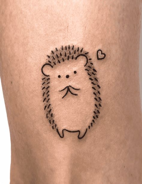 Small Tattoo Ideas Nature, Minimalist Hedgehog Tattoo, Cute Henna Animals, Tiny Hedgehog Tattoo, Hedgehog Outline Tattoo, Simple Hedgehog Tattoo, Headhog Tattoo, Porcupine Tattoo Small, Heghog Drawing