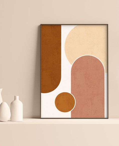 Abstract Simple Art, 3 Piece Wall Art Diy, Abstract Painting Geometric, Brown Paintings, Abstract Geometric Painting, Boho Art Painting, Art Abstract Modern, Abstract Motif, Geometric Printable