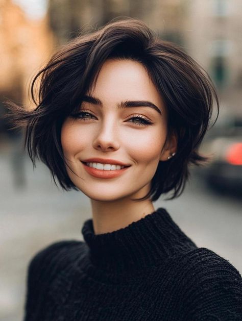 Fall Hairstyles for Short Hair: Trendy Cuts and Styles to Try This Season Cute Short Haircuts For Straight Hair, Short Hair Winter Outfits, Thick Short Hairstyles, Fall Bob Hair Color, Winter Short Hair, Fall Hairstyles For Short Hair, Above Shoulder Hair, Short Hair Fashion, Shoulder Haircut