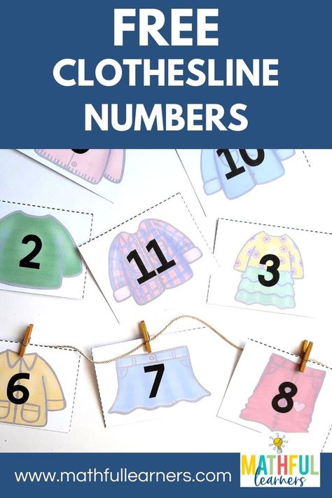 Free Clothesline Numbers with picture of number cards with clothes on them. Ordering Numbers Kindergarten, Kindergarten Math Worksheets Printables, Math Activities For Toddlers, Easy Math Worksheets, Free Math Centers, Math Counting Activities, Easy Math Activities, Free Math Printables, Numbers To 20