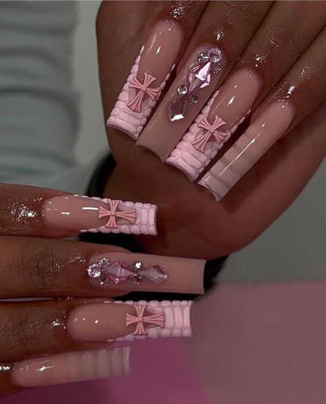 Ongles Bling Bling, Long Acrylic Nail Designs, Long Acrylic Nails Coffin, Acrylic Nails Coffin Pink, Unique Acrylic Nails, Long Square Acrylic Nails, Designs Nail, Bling Acrylic Nails, Nagel Inspo