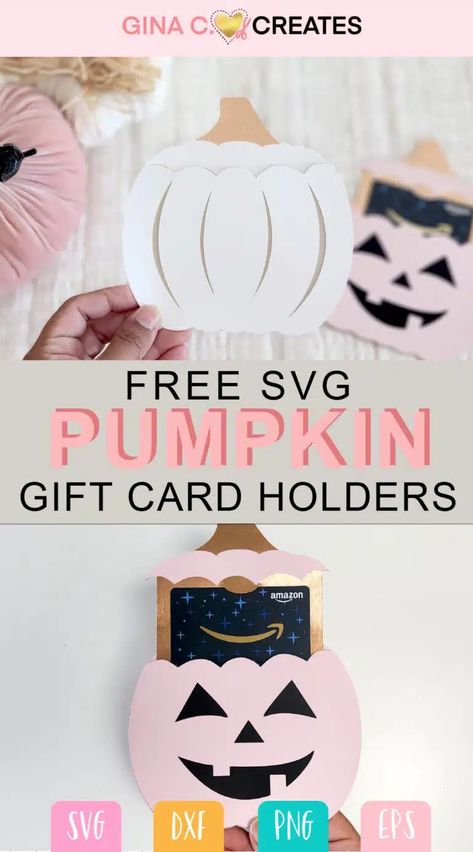 Pumpkin Gift Card Holders Free SVG Cut File Diy Vinyl Projects, Gift Card Holder Diy, Halloween Teacher Gifts, Christmas Gift Card Holders, Pumpkin Gift, Gift Card Holders, Diy Gift Card, Gift Holders, Cricut Halloween