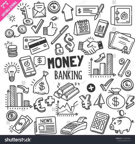 Set of money and banking related objects and elements. Hand drawn doodle illustration collection isolated… | Doodle art designs, Doodle art letters, Doodle drawings Economics Illustration Art, Doodles Abstract, Doodle Art Letters, Hand Drawn Arrows, Doodle Background, Cool Doodles, Line Art Vector, Doodle Icon, Sketch Notes