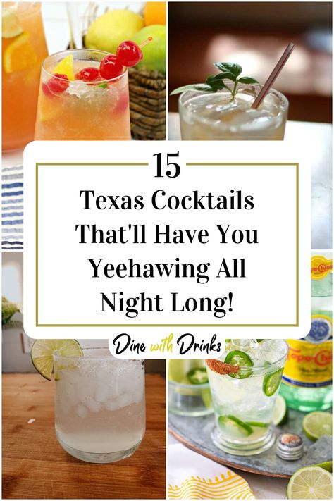 Collage of 4 texas cocktails. Country Themed Alcoholic Drinks, Farm Themed Alcoholic Drinks, Texas Cocktails Drinks, Cowboy Signature Drink, Western Party Cocktails, Rodeo Themed Alcoholic Drinks, Texas Drinks Alcohol, Country Drinks Alcohol, Rodeo Themed Cocktails