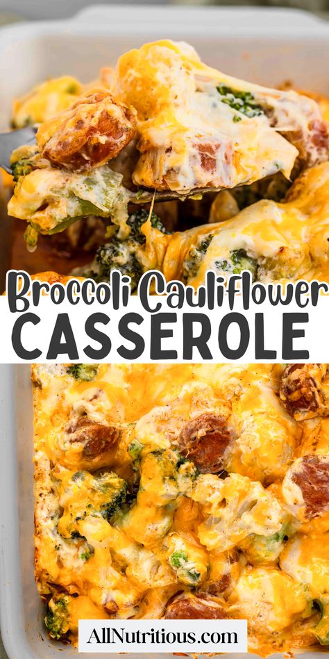 This broccoli cauliflower casserole is the perfect healthy family dinner. Packed with cheesy goodness, it's a delicious low carb casserole that’s easy to prepare and great for meal prep. Try this simple vegetarian dinner recipe for a family-friendly dish that’s both flavorful and nutritious! Ww Vegetable Casserole Recipes, Keto Friendly Casserole Recipes, Loaded Cauliflower Broccoli Casserole, Carb Free Casserole Recipes, Keto Broccoli Cauliflower Casserole, Chopped Broccoli Recipes, High Protein Dinner Sides, Broccoli Cauliflower And Carrots Recipe, Casserole Recipes Vegetable