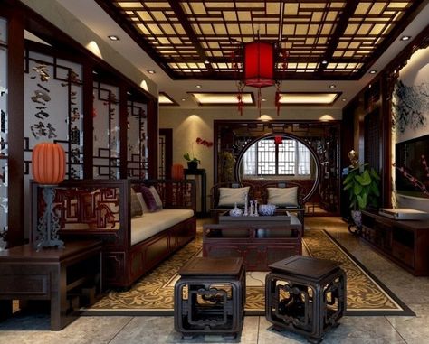 Chinese Home Design, Architecture Living Room, Chinese Homes, Modern Chinese Interior, Ceiling Architecture, Chinese Living Room, Chinese Style Living Room, Chinese Interior Design, Asian Room