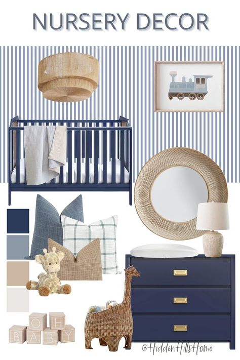 Blue and neutral baby boy nursery decor design Gender Neutral Navy Nursery, Nursery With Navy Crib, Navy Blue And Beige Nursery, Nursery With Blue Crib, Navy And Light Blue Nursery, Navy And Beige Nursery, Navy And White Nursery, Navy Blue Crib Nursery, Navy Blue Nursery Gender Neutral