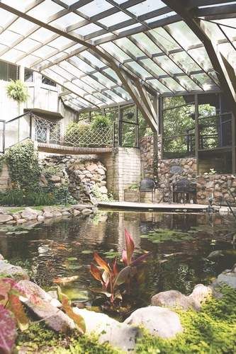 Wow factor: Enclosed pond in C.R. one of seven on Eastern Iowa Pond Society's pond tour | The Gazette Cat Friendly Plants, Indoor Pond, Indoor Swimming Pool Design, Bird Fountain, Building A Pond, Garden Pond Design, Dream Life House, Koi Fish Pond, Home Aquarium