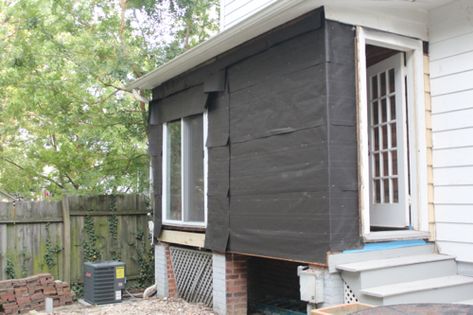 Side Door Mudroom Addition, Mudroom Addition Plans, Side Mudroom Addition, Foyer Addition Exterior, Small Mudroom Addition Exterior, Mud Room Addition Exterior Entrance, Mud Room Addition Exterior, Exterior Mudroom, Porch Turned Mudroom