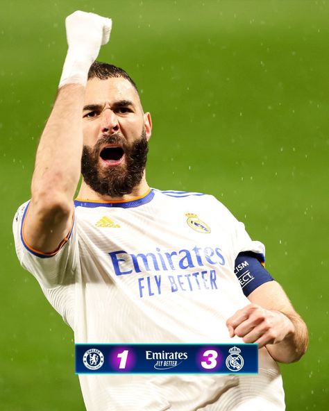 Real Madrid C.F. on Instagram: “🏁 Chelsea FC 1-3 Real Madrid ⚽ 21' @KarimBenzema ⚽ 24' @KarimBenzema ⚽ 40' Havertz ⚽ 46' @KarimBenzema #Emirates | #UCL” Benzema Real Madrid, Real Madrid Team, Football Score, Real Madrid Football, Real Madrid Wallpapers, Madrid Wallpaper, Carlo Ancelotti, Stamford Bridge, ريال مدريد